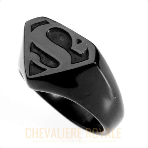 Bague Chevalière Superman Noire en Acier - Cehavliere Royale - 2