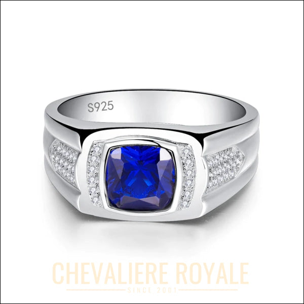 Chevalière Homme Luxueuse avec Saphir Bleu Synthétique-Chevaliere Royale- 56