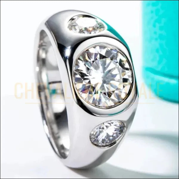 Chevalière Homme Triple Pierre: Argent Brillant Chevalière Royale