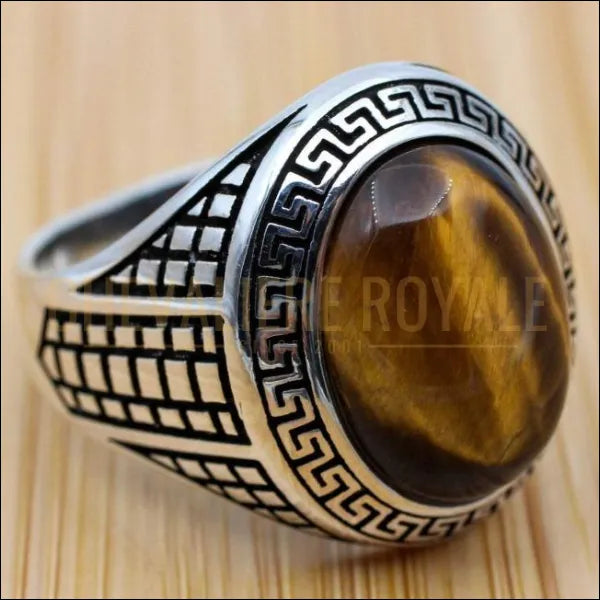 Chevalière en œil de tigre taille coussin de 22 mm Chevalière Royale