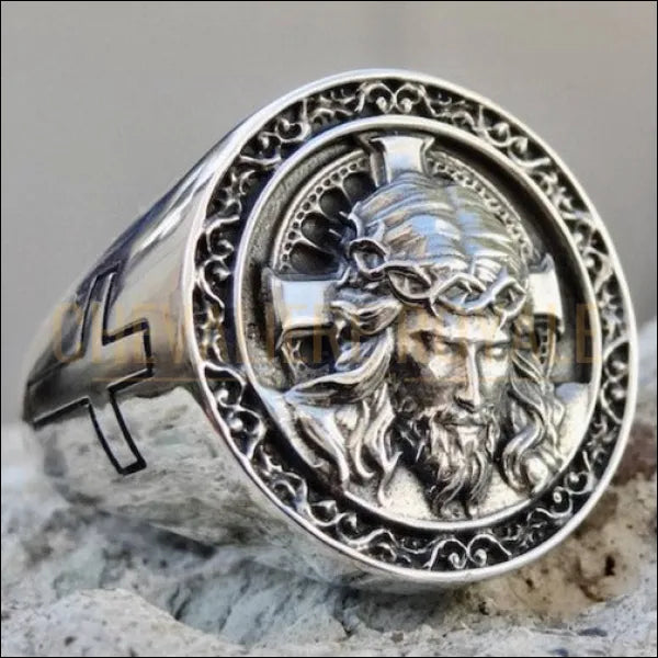 Chevalière Homme Religieuse Jésus et la Croix Chevalière Royale