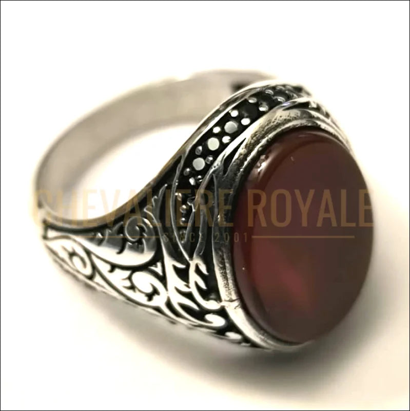 Simple Chevaliere Pierre Rouge Bague Homme Argent Et Pierre Clé