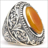 Chevalière argent massif en ambre avec serrage ovale