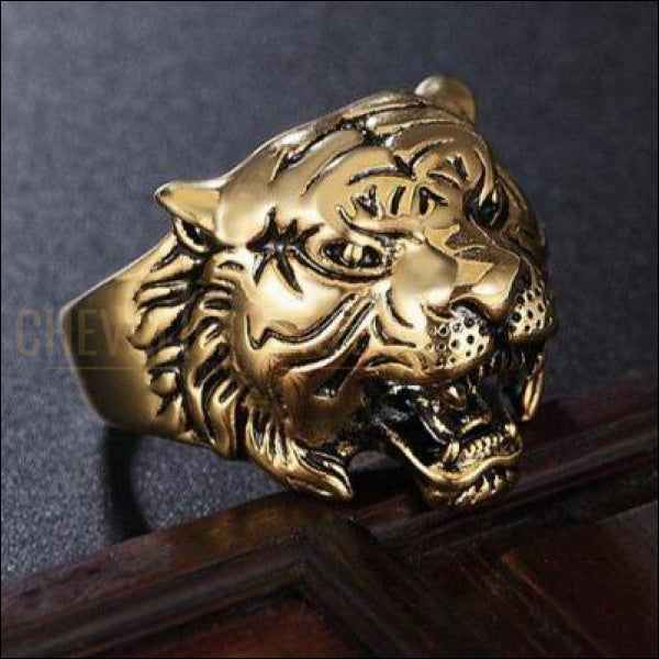 Chevaliere homme acier tête de lion symbole de réussite, de confiance