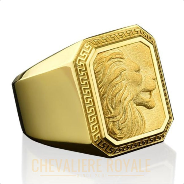 Chevalière homme or jaune artisanale design tête de lion 10-14-18 carats