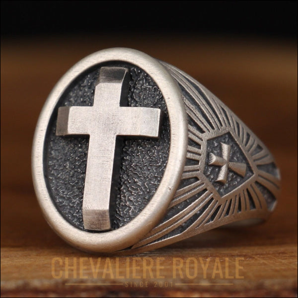 Chevalière Croix Artisanale : Symbole Spirituel d'Exception-Chevaleire Royale - 55