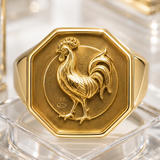 Chevalière Coq FR en OR 18 carats: Fabrication Artisanale sur Mesure