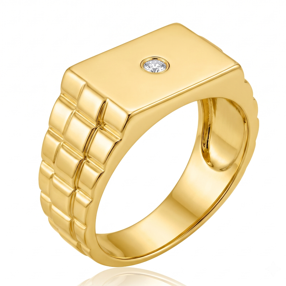 Bague Homme Or Jaune 14 carats et Diamant Unique