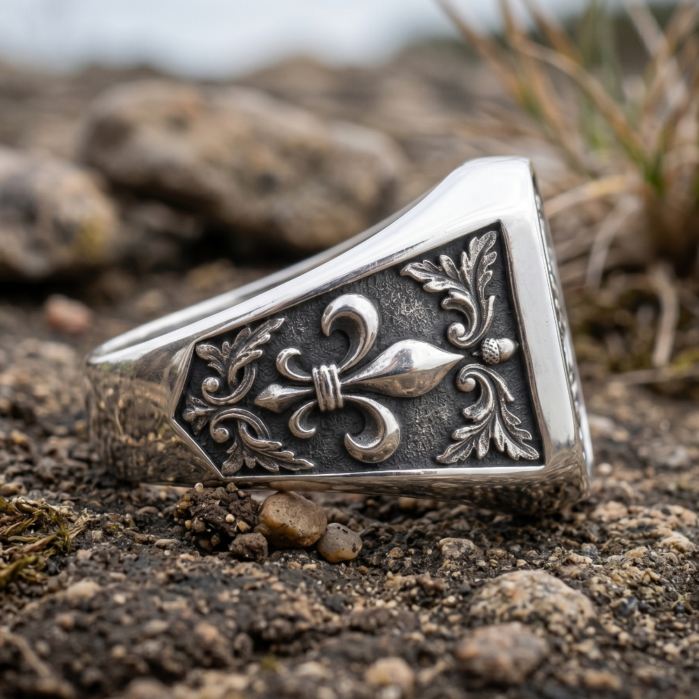 Bague Croix Chrétienne et Fleur de Lys