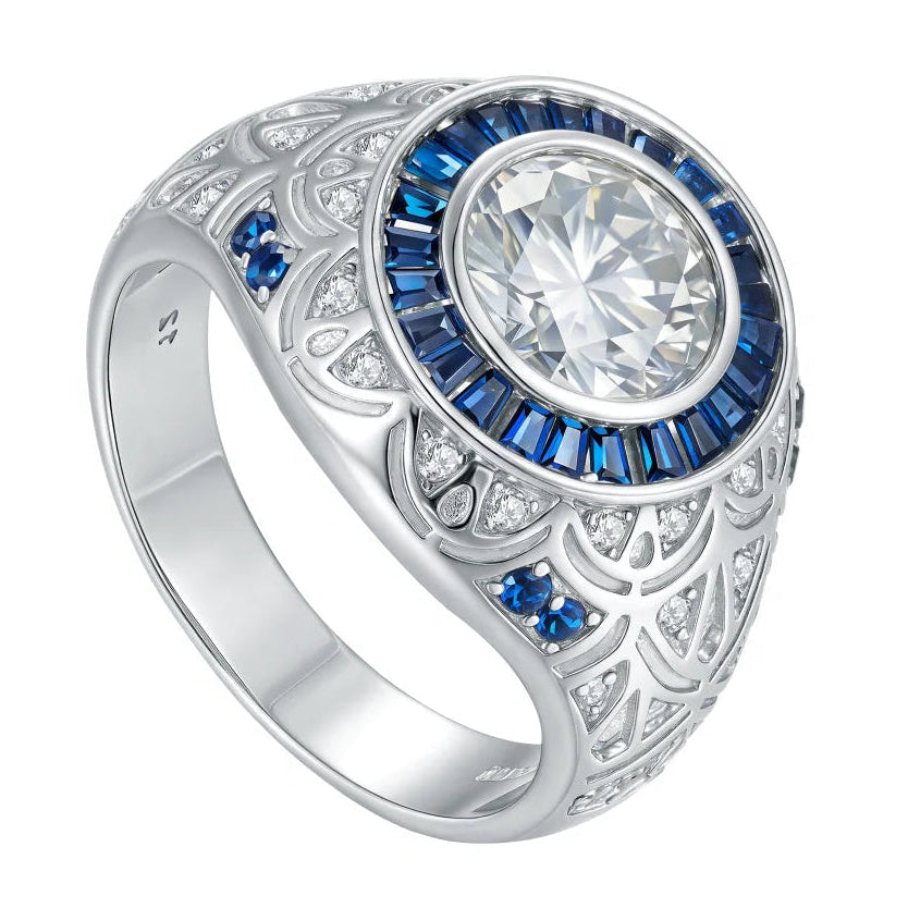 Bague-de-luxe-homme-Argent-Moissanite-Chevaliere-Royale_