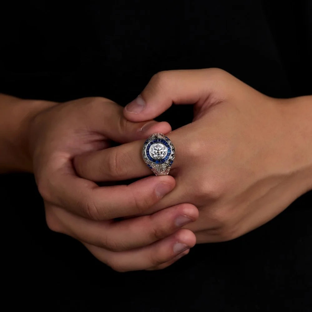 Bague de luxe homme Argent et Moissanite
