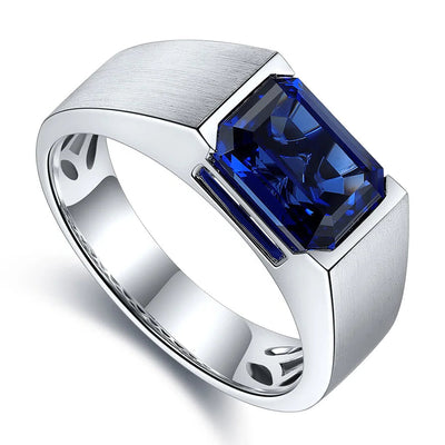 Chevalière Homme en Argent Massif et Saphir Bleu Impérial-Chevaliere-Royale