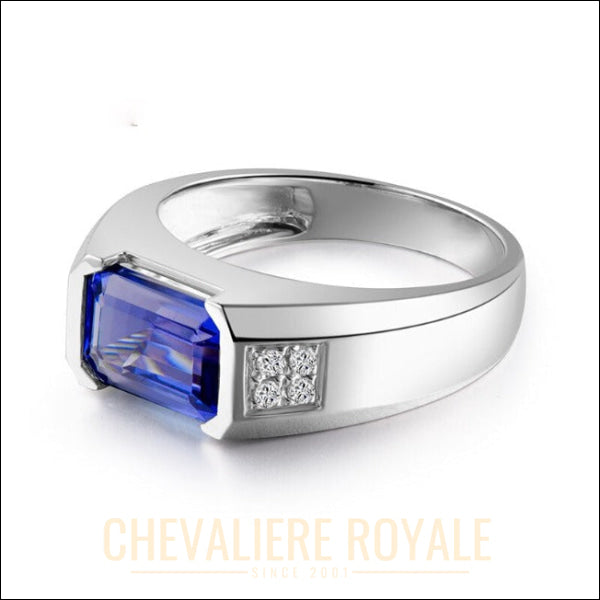 Chevalière Or Blanc 18 carats : Tanzanite et Diamants Brillants- Chevaliere Royale - 2