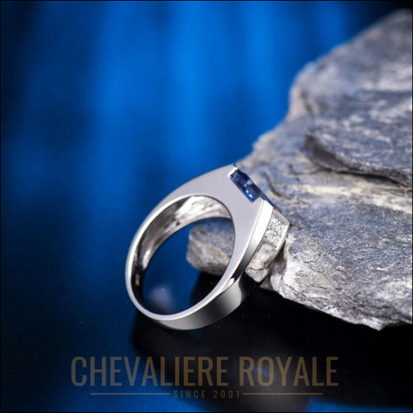 Chevalière Or Blanc 18 carats : Tanzanite et Diamants Brillants- Chevaliere Royale - 52