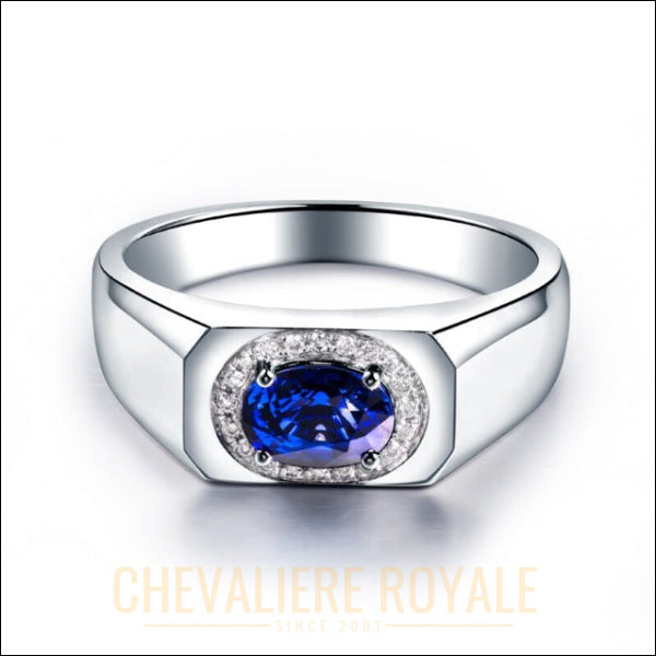 Chevaliere de luxe en or blanc 14K avec saphir bleu : Symbole de distinction-Chevaliere Royale -3