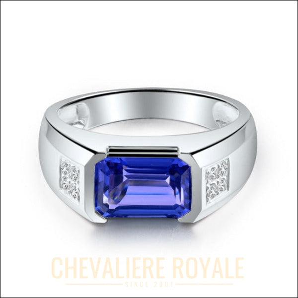 Chevalière Or Blanc 18 carats : Tanzanite et Diamants Brillants- Chevaliere Royale - 3