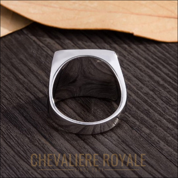 Chevalière noire carrée en argent avec finition en émail-Chevaliere Royale - 14