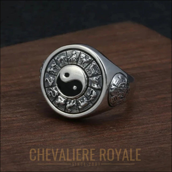 Chevalière Argent  : Symboles Taoïstes Uniques-Chevaliere Royale- 846