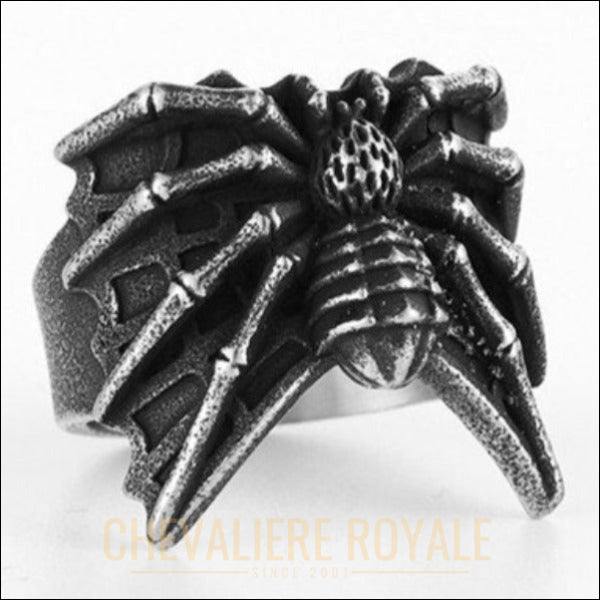Chevalière en acier de forme araignée -spider - Style biker gothique- Chevaliere Royale-