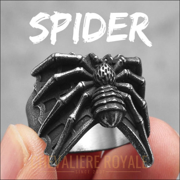 Chevalière en acier de forme araignée -spider - Style biker gothique- Chevaliere Royale-771