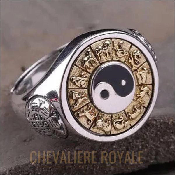Chevalière Argent  : Symboles Taoïstes Uniques-Chevaliere Royale- 545