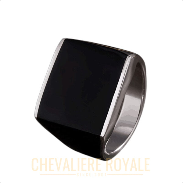Chevalière noire carrée en argent avec finition en émail-Chevaliere Royale - 1