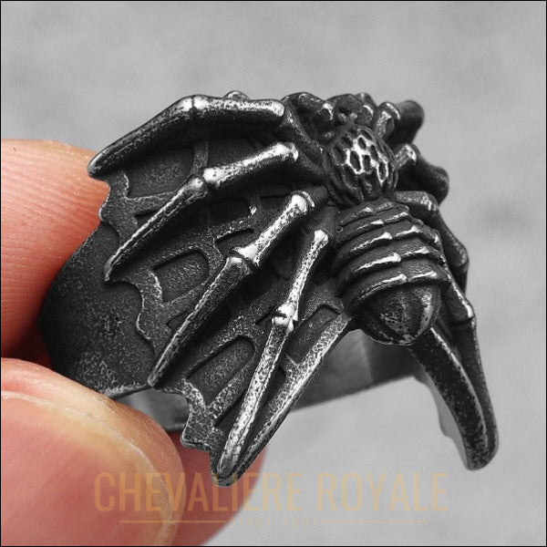 Chevalière en acier de forme araignée -spider - Style biker gothique- Chevaliere Royale-254