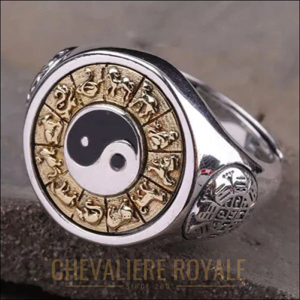 Chevalière Argent  : Symboles Taoïstes Uniques-Chevaliere Royale- 