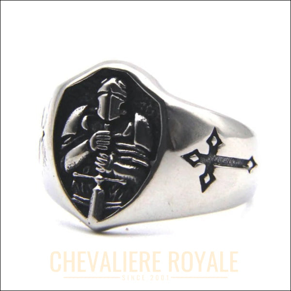 Chevalière homme en acier | Croix Guerrière Solide-Chevaliere ROyale -23
