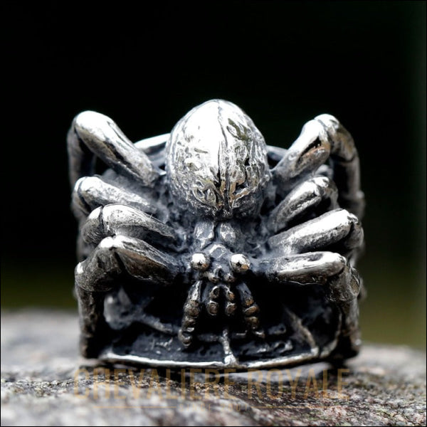 Chevalière en acier en forme de spider 3D - Gothique - Chevaliere Royale -14