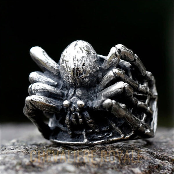 Chevalière en acier en forme de spider 3D - Gothique - Chevaliere Royale -74
