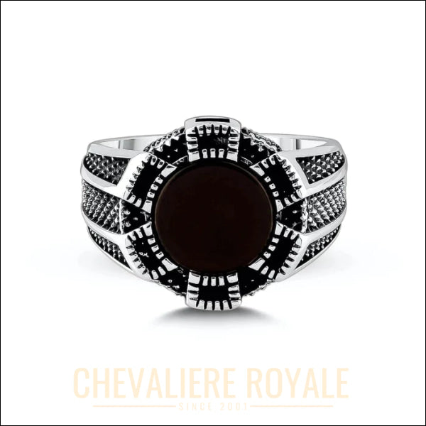 Chevalière Ovale Argent Massif Onyx Noir et Zircons Étincelants-Chevaliere Royale -- 5468