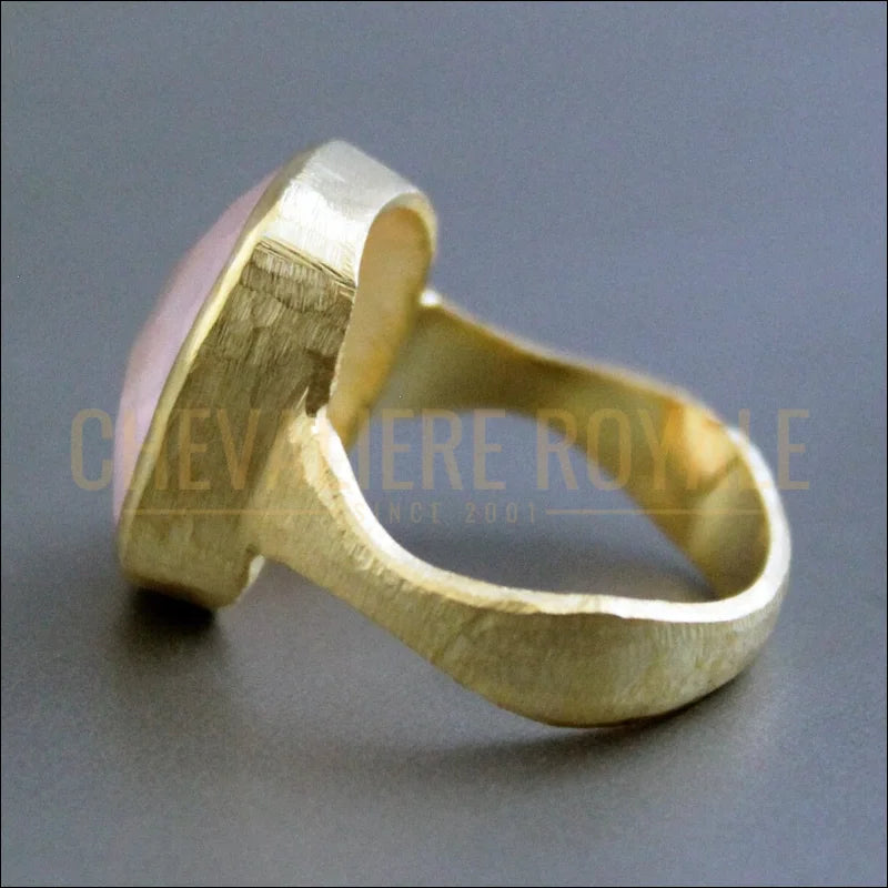 Bague-en-quartz-rose-faite-main-plaquée-or-carats-Chevaliere-Royale