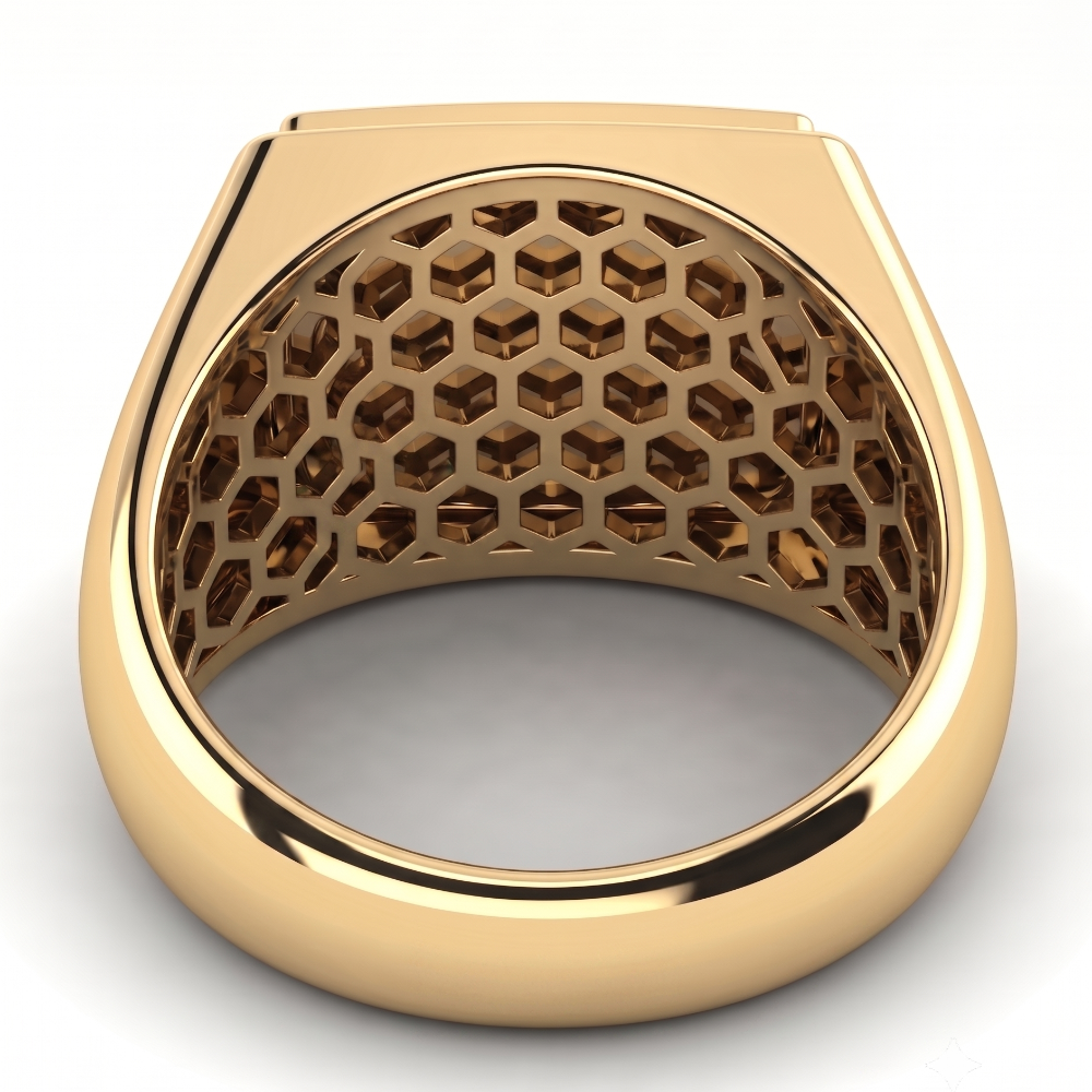 Chevalière Prestige en Or Massif & Saphir Bleu – Finition Nid d'Abeille