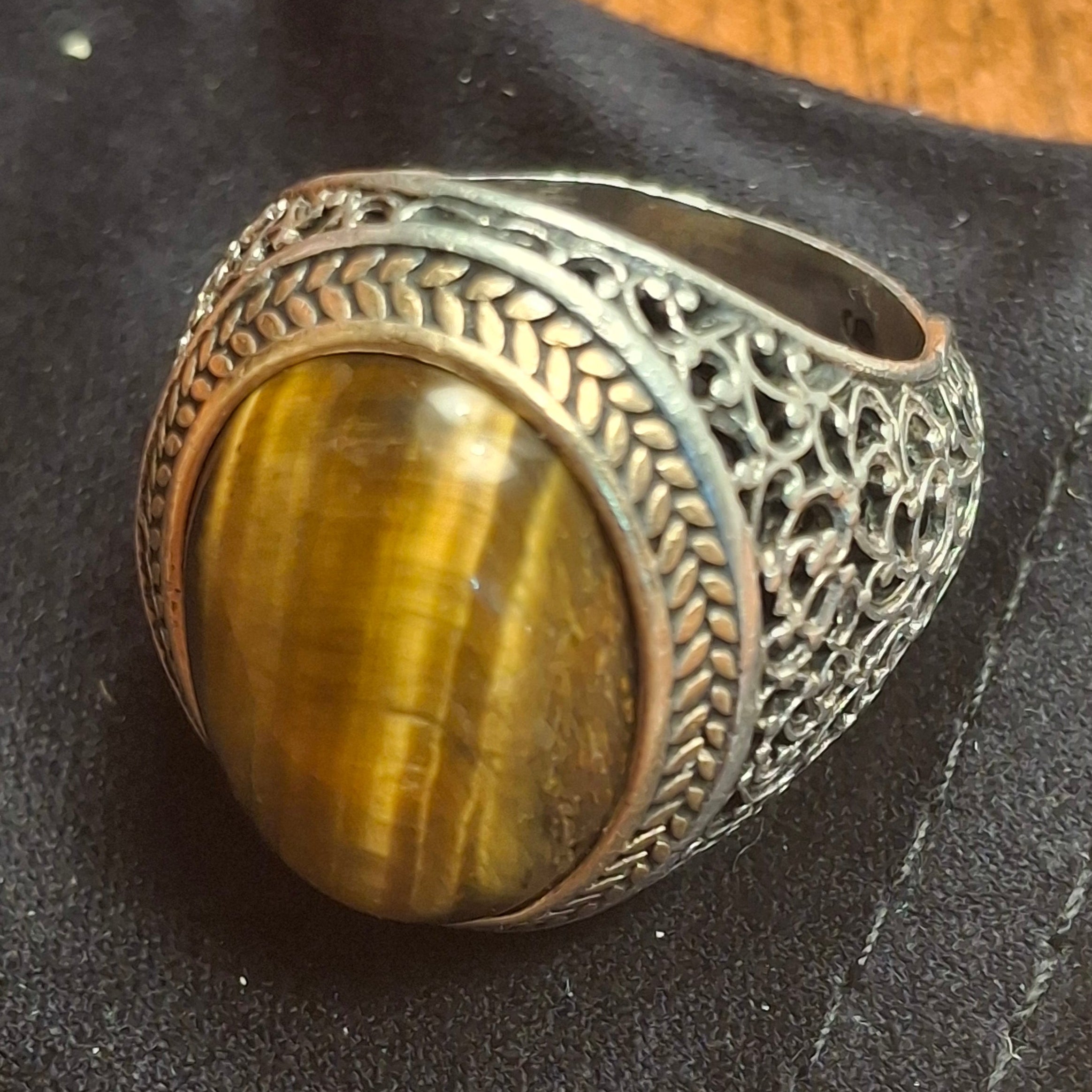 Chevalière Homme Argent 925 & Œil de Tigre - Occasion État Neuf