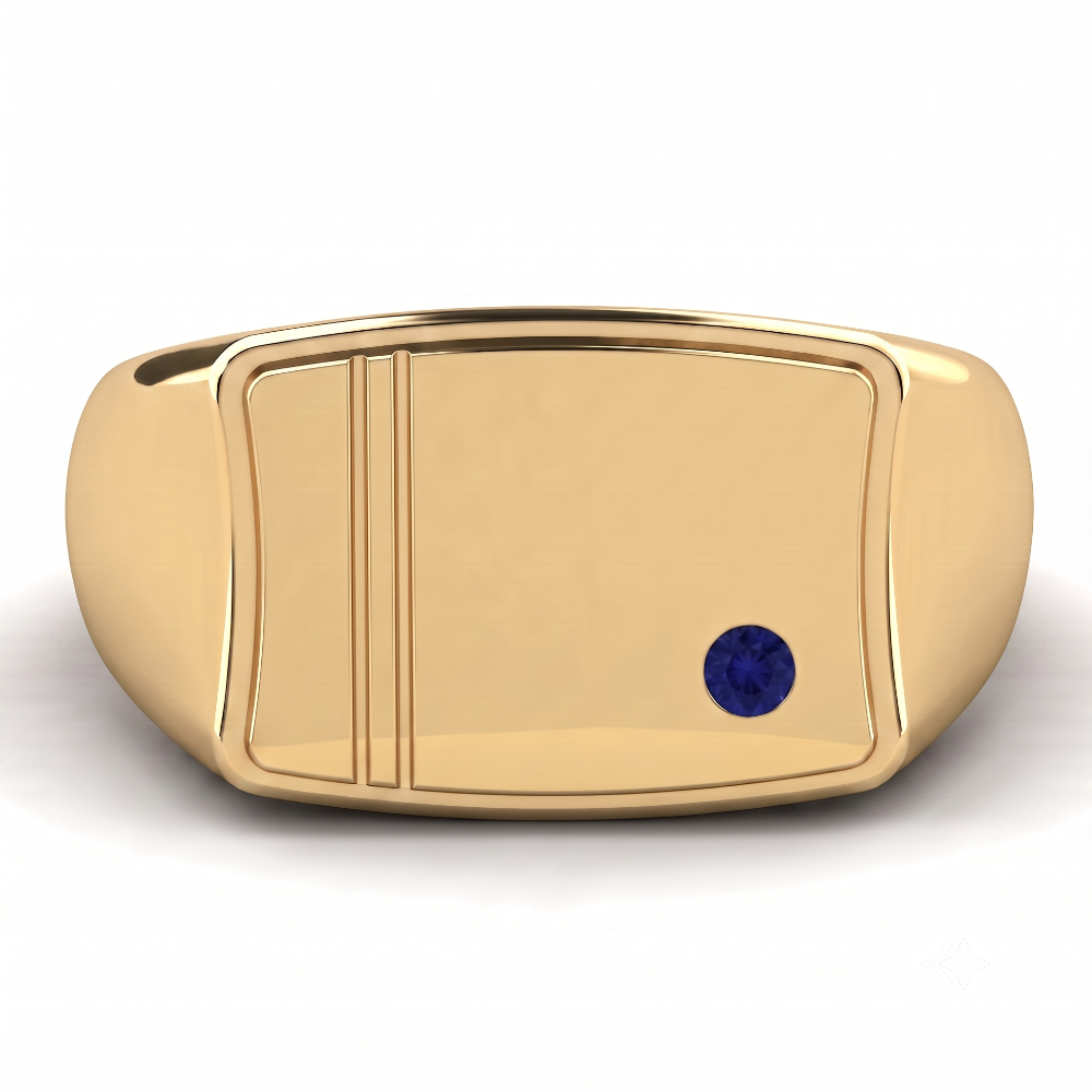 Chevalière Prestige en Or Massif & Saphir Bleu – Finition Nid d'Abeille