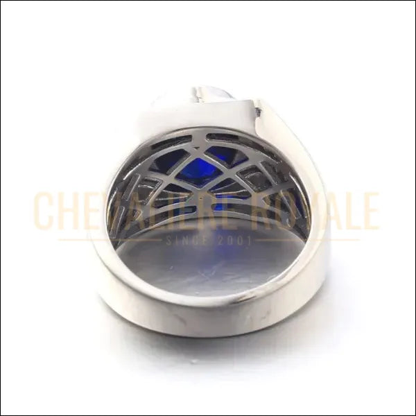 Bague chevalière argent massif en pierre saphir synthétique-Chevaliere Prestige-Royale-21