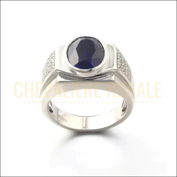 Bague chevalière argent massif en pierre saphir synthétique-Chevaliere Prestige-Royale-22