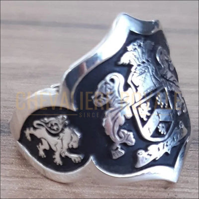 Bague Chevalière d'Armoirie Argent Massif : Bouclier Personnalisable -Chevaliere Royale - 