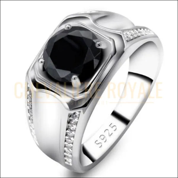 Bague chevalière homme argent 925 avec la pierre CZnoir