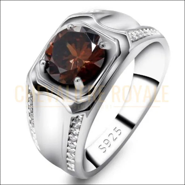 Bague chevalière homme argent 925 avec la pierre CZ marron