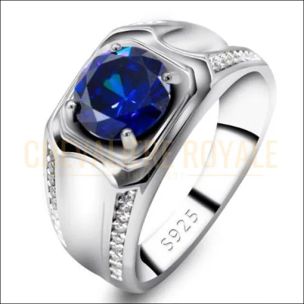 Bague chevalière homme argent 925 avec la pierre CZ bleu