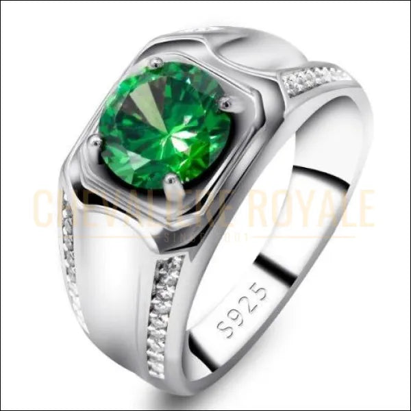 Bague chevalière homme argent 925 avec la pierre CZ vert