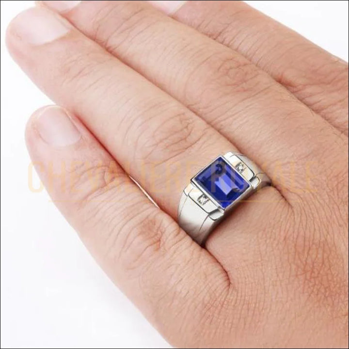Bague Chevalière Homme Argent 925 - Sertie Pierre De Soleil Bleue, Fait Main, Neuve