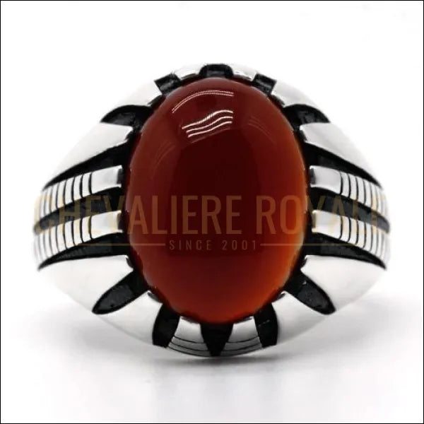 Bague chevalière homme argent la pierre d'agate - 9 gr