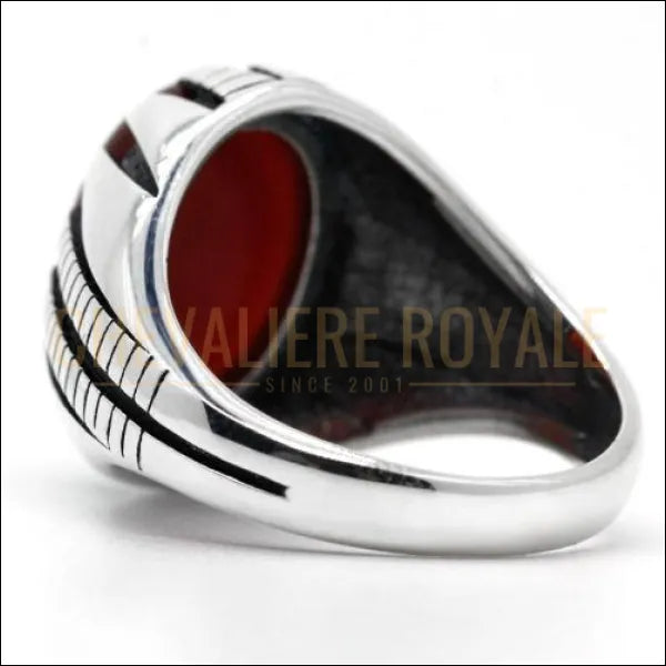 Bague chevalière homme argent avec la pierre d'agate - 9 gr 925