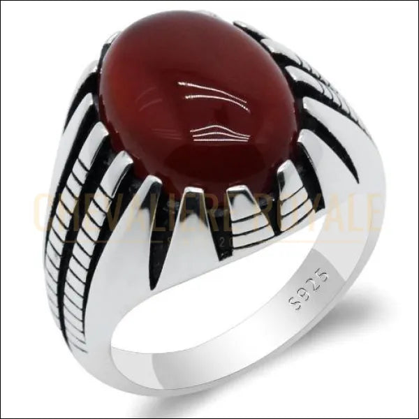 Bague chevalière homme argent avec la pierre d'agate - 9 gr