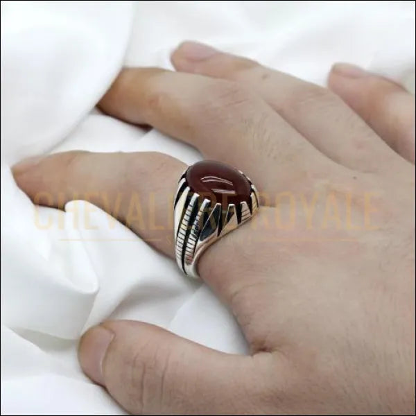 Bague chevalière homme argent pierre d'agate - 9 gr