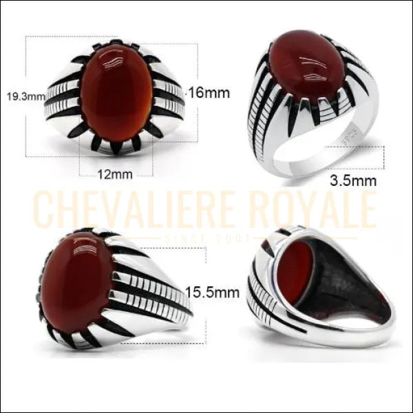 Bague chevalière pour homme argent avec la pierre d'agate - 9 gr