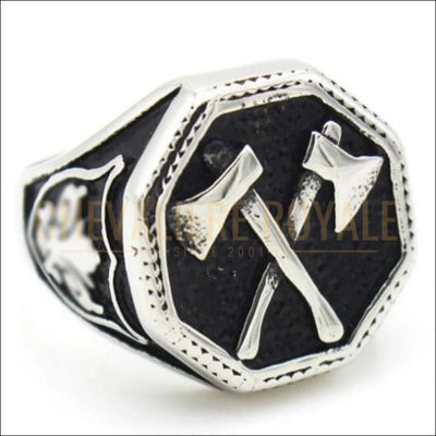 Bague chevalière homme en acier hache un symbole forgé